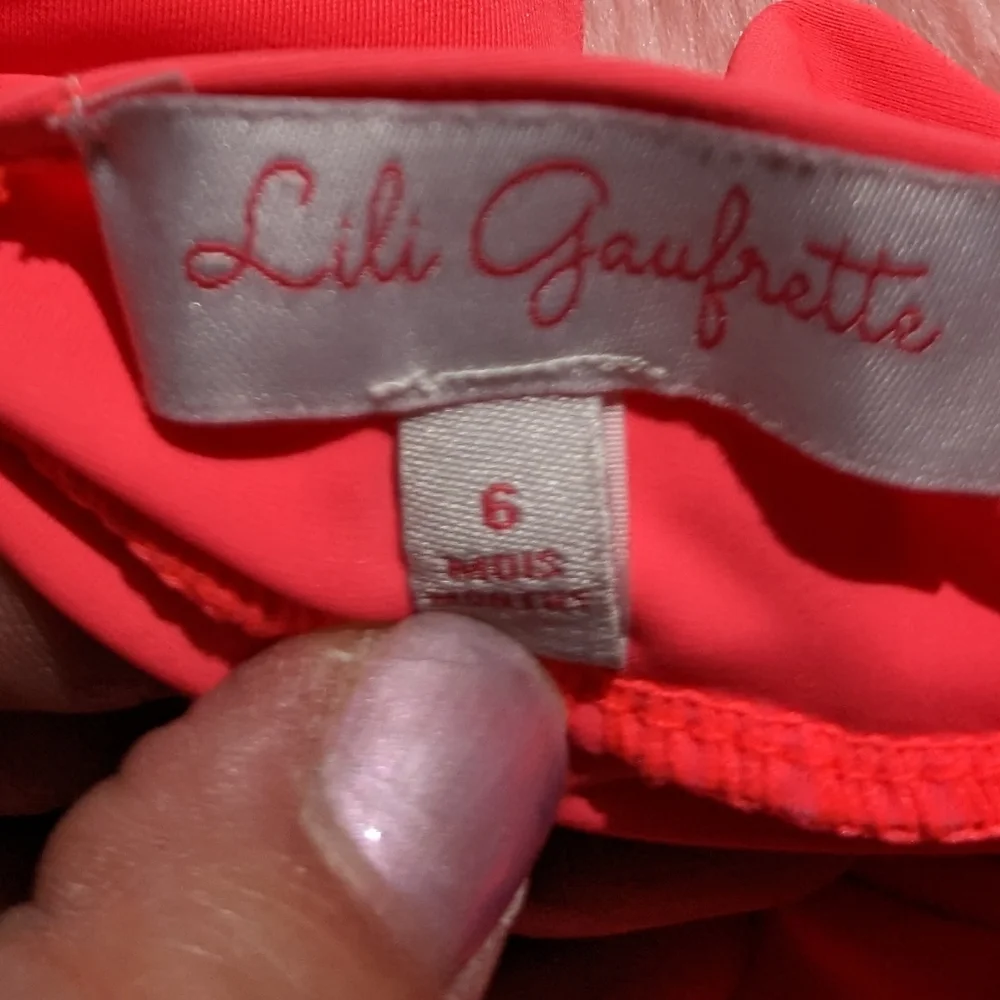 LILI GAUFRETTE Pink Bow Sunshine Ruffle Trim One-piece Swimsuit Infant 6m EUC